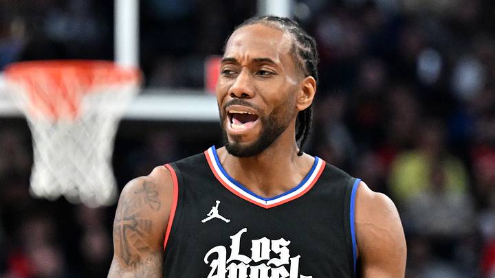 Jan 26, 2024; Toronto, Ontario, CAN;   Los Angeles Clippers forward Kawhi Leonard (2) reacts to an official's call in the second half against the Toronto Raptors at Scotiabank Arena. Mandatory Credit: Dan Hamilton-USA TODAY Sports