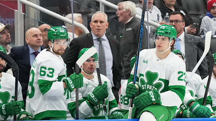 Mar 17, 2026; Toronto, Ontario, CAN; Toronto Maple Leafs head coach Craig Berube watches the play against the New York Islanders during the third period at Scotiabank Arena. Mandatory Credit: Nick Turchiaro-Imagn Images