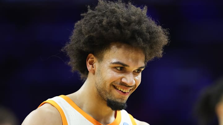 Mar 20, 2026; Philadelphia, PA, USA; Tennessee Volunteers guard Ja'kobi Gillespie (0) reacts during the first half against the Miami (OH) RedHawks during a first round game of the men's 2026 NCAA Tournament at Xfinity Mobile Arena. Mandatory Credit: Bill Streicher-Imagn Images Mar 20, 2026; Philadelphia, PA, USA; Tennessee Volunteers guard Ja'kobi Gillespie (0) reacts during the first half against the Miami (OH) RedHawks during a first round game of the men's 2026 NCAA Tournament at Xfinity Mobile Arena. Mandatory Credit: Bill Streicher-Imagn Images