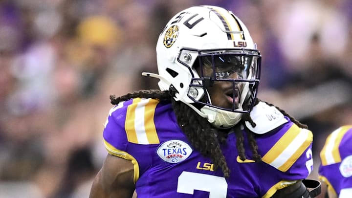 LSU Tigers safety Jardin Gilbert (2) reacts after making a tackle during the first quarter against the Baylor Bears at NRG Stadium. LSU Tigers safety Jardin Gilbert (2) reacts after making a tackle during the first quarter against the Baylor Bears at NRG Stadium.