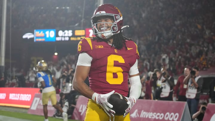USC Trojans wide receiver Makai Lemon (6) celebrates after catching a 32-yard touchdown pass against the UCLA Bruins at Los Angeles Memorial Coliseum. Nov 29, 2025. Mandatory Credit: Kirby Lee-Imagn Images USC Trojans wide receiver Makai Lemon (6) celebrates after catching a 32-yard touchdown pass against the UCLA Bruins at Los Angeles Memorial Coliseum. Nov 29, 2025. Mandatory Credit: Kirby Lee-Imagn Images