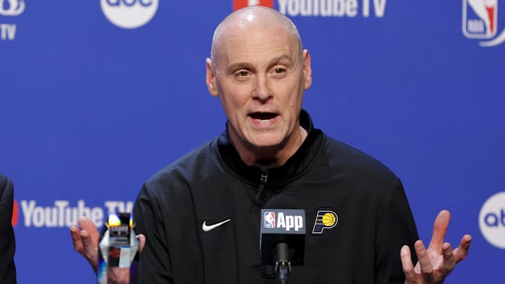 Jun 8, 2025; Oklahoma City, Oklahoma, USA; (from left) former general manager Don Nelson and Indiana Pacers head coach Rick Carlisle speak to the media before game two between the Oklahoma City Thunder and the Indiana Pacers in the 2025 NBA Finals at Paycom Center. Mandatory Credit: Alonzo Adams-Imagn Images