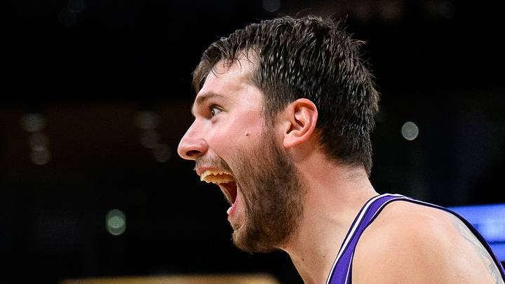 Mar 27, 2026; Los Angeles, California, USA; Los Angeles Lakers forward Rui Hachimura (28) and guard Luka Doncic (77) react after a defensive play during the first half against the Brooklyn Nets at Crypto.com Arena. Mandatory Credit: William Liang-Imagn Images Mar 27, 2026; Los Angeles, California, USA; Los Angeles Lakers forward Rui Hachimura (28) and guard Luka Doncic (77) react after a defensive play during the first half against the Brooklyn Nets at Crypto.com Arena. Mandatory Credit: William Liang-Imagn Images