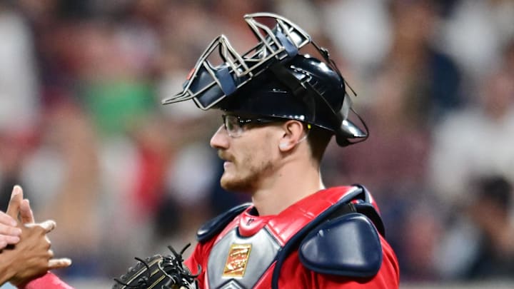 Aug 15, 2025; Cleveland, Ohio, USA; Atlanta Braves relief pitcher Raisel Iglesias (26) celebrates with catcher Sean Murphy (12) after the Braves beat the Cleveland Guardians at Progressive Field. Mandatory Credit: Ken Blaze-Imagn Images Aug 15, 2025; Cleveland, Ohio, USA; Atlanta Braves relief pitcher Raisel Iglesias (26) celebrates with catcher Sean Murphy (12) after the Braves beat the Cleveland Guardians at Progressive Field. Mandatory Credit: Ken Blaze-Imagn Images