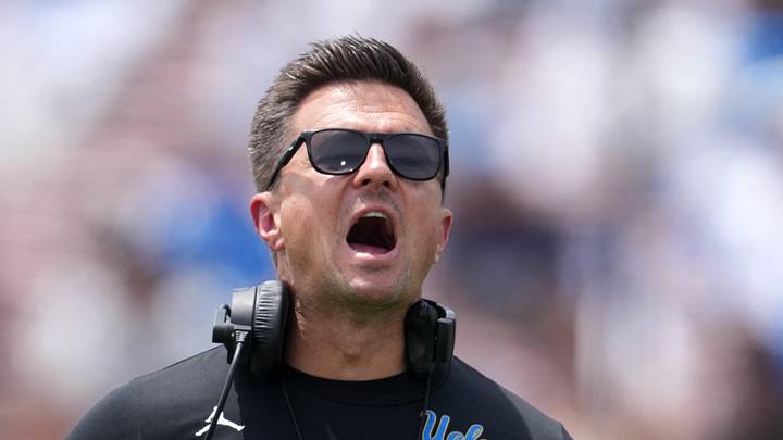 May 2, 2026; Pasadena, CA, USA; UCLA Bruins coach Bob Chesney reacts during the spring game at Rose Bowl. Mandatory Credit: Kirby Lee-Imagn Images May 2, 2026; Pasadena, CA, USA; UCLA Bruins coach Bob Chesney reacts during the spring game at Rose Bowl. Mandatory Credit: Kirby Lee-Imagn Images