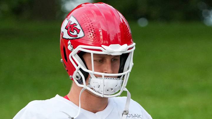 Jul 22, 2025; St. Joseph, MO, USA; Kansas City Chiefs linebacker Cooper McDonald (59) walks down the hill to the practice fields during training camp at Missouri Western State University. Mandatory Credit: Denny Medley-Imagn Images