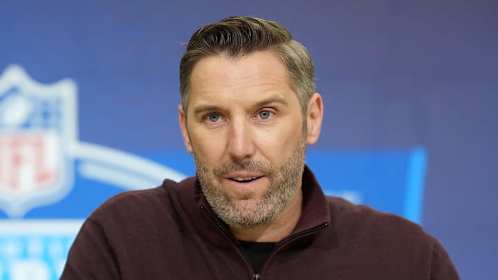 Feb 24, 2026; Indianapolis, IN, USA; Washington Commanders general manager Adam Peters speaks at the NFL Scouting Combine at the Indiana Convention Center. Mandatory Credit: Kirby Lee-Imagn Images Feb 24, 2026; Indianapolis, IN, USA; Washington Commanders general manager Adam Peters speaks at the NFL Scouting Combine at the Indiana Convention Center. Mandatory Credit: Kirby Lee-Imagn Images