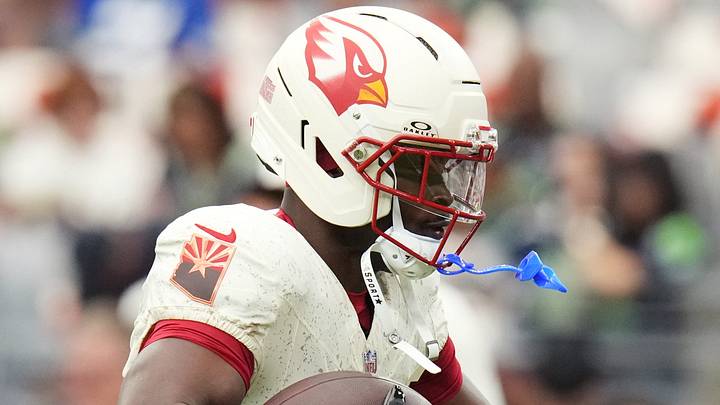 Arizona Cardinals running back Jeremiyah Love (4) warms up before their game against the Seattle Seahawks at State Farm Stadium in Glendale on Sept. 20, 2026. Arizona Cardinals running back Jeremiyah Love (4) warms up before their game against the Seattle Seahawks at State Farm Stadium in Glendale on Sept. 20, 2026.
