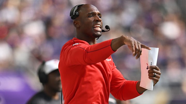 Sep 22, 2024; Minneapolis, Minnesota, USA; Houston Texans head coach Demeco Ryans reacts during the fourth quarter against the Minnesota Vikings at U.S. Bank Stadium. Mandatory Credit: Jeffrey Becker-Imagn Images Sep 22, 2024; Minneapolis, Minnesota, USA; Houston Texans head coach Demeco Ryans reacts during the fourth quarter against the Minnesota Vikings at U.S. Bank Stadium. Mandatory Credit: Jeffrey Becker-Imagn Images