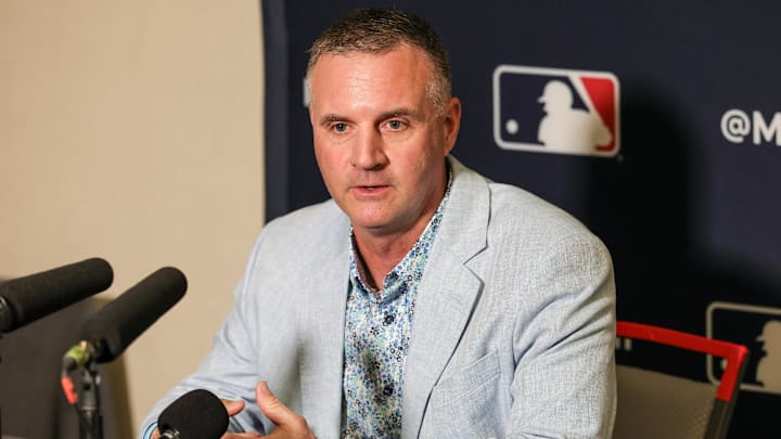 Dec 8, 2025; Orlando, FL, USA; Kansas City Royals manager Matt Quatraro speaks with the media during the 2025 MLB Winter Meetings at Signia by Hilton Hotel. Mandatory Credit: Mike Watters-Imagn Images Dec 8, 2025; Orlando, FL, USA; Kansas City Royals manager Matt Quatraro speaks with the media during the 2025 MLB Winter Meetings at Signia by Hilton Hotel. Mandatory Credit: Mike Watters-Imagn Images