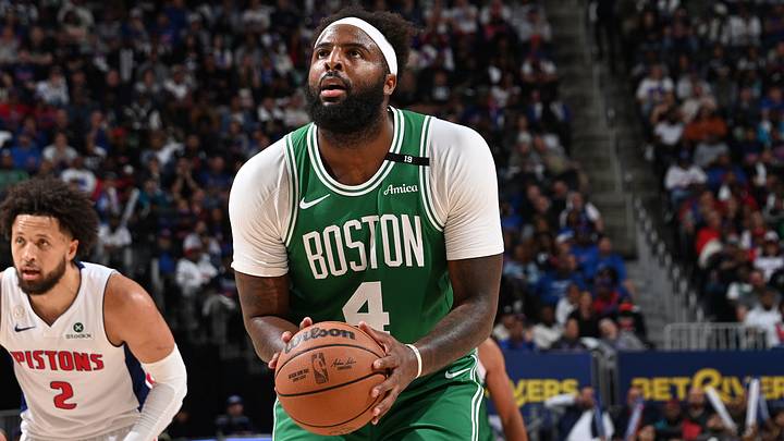 DETROIT, MI - OCTOBER 20: Mitchell Robinson #4 of the Boston Celtics shoots the ball during the game against the Detroit Pistons on October 20, 2026 at Little Caesars Arena in Detroit, Michigan. Copyright 2026 NBAE (Photo by Chris Schwegler/NBAE via Getty Images) DETROIT, MI - OCTOBER 20: Mitchell Robinson #4 of the Boston Celtics shoots the ball during the game against the Detroit Pistons on October 20, 2026 at Little Caesars Arena in Detroit, Michigan. Copyright 2026 NBAE (Photo by Chris Schwegler/NBAE via Getty Images)