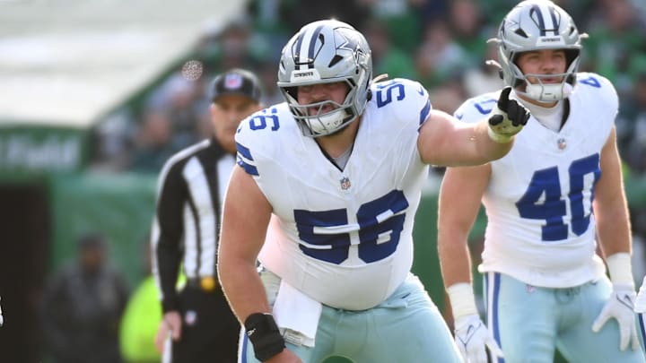 Dallas Cowboys guard Cooper Beebe against the Philadelphia Eagles at Lincoln Financial Field. 