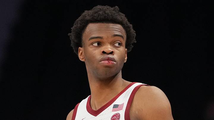 Mar 10, 2026; Charlotte, NC, USA; Stanford Cardinal guard Ebuka Okorie (1) on the court in the second half at Spectrum Center. Mandatory Credit: Bob Donnan-Imagn Images Mar 10, 2026; Charlotte, NC, USA; Stanford Cardinal guard Ebuka Okorie (1) on the court in the second half at Spectrum Center. Mandatory Credit: Bob Donnan-Imagn Images