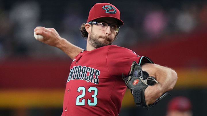 Arizona Diamondbacks right-hander Zac Gallen (23) pitches against the Houston Astros at Chase Field on July 21, 2025.