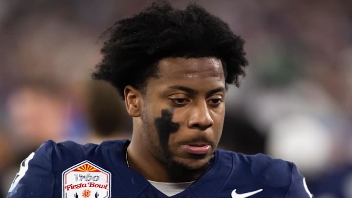 Dec 31, 2024; Glendale, AZ, USA; Penn State Nittany Lions linebacker DaKaari Nelson (8) against the Boise State Broncos during the Fiesta Bowl at State Farm Stadium. Mandatory Credit: Mark J. Rebilas-Imagn Images