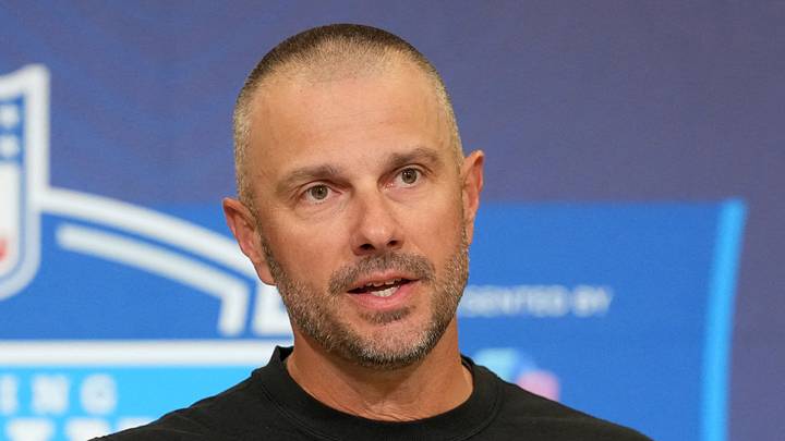 Feb 24, 2026; Indianapolis, IN, USA; Las Vegas Raiders general manager John Spytek speaks at the NFL Scouting Combine at the Indiana Convention Center. Mandatory Credit: Kirby Lee-Imagn Images Feb 24, 2026; Indianapolis, IN, USA; Las Vegas Raiders general manager John Spytek speaks at the NFL Scouting Combine at the Indiana Convention Center. Mandatory Credit: Kirby Lee-Imagn Images