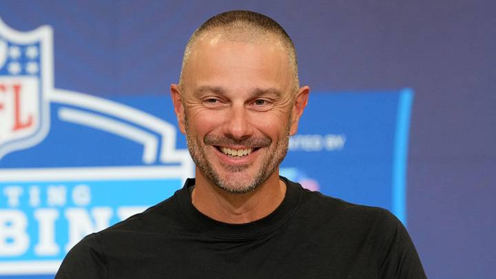 Las Vegas Raiders general manager John Spytek speaks at the NFL Scouting Combine.