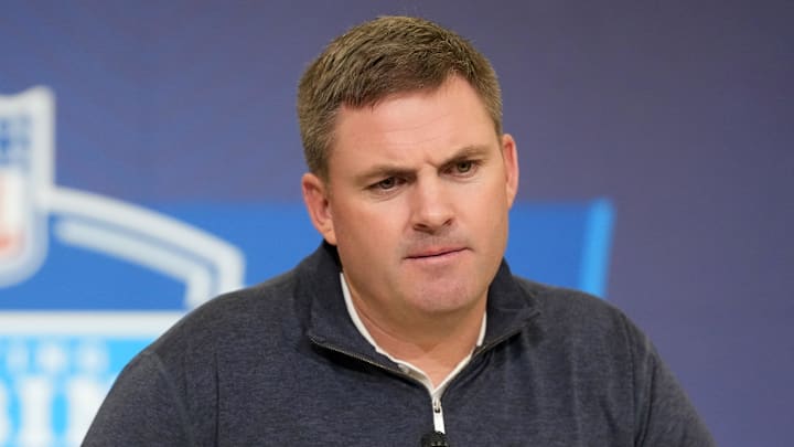 Feb 24, 2026; Indianapolis, IN, USA; Cincinnati Bengals coach Zac Taylor speaks at the NFL Scouting Combine at the Indiana Convention Center. Mandatory Credit: Kirby Lee-Imagn Images