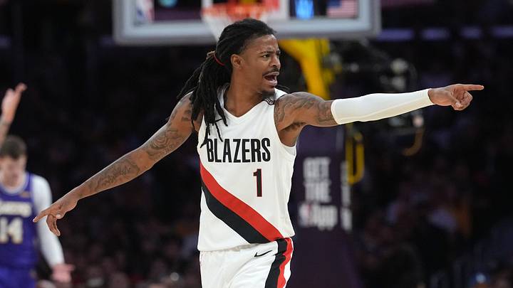Oct 27, 2026: Portland Trail Blazers guard Ja Morant reacts against the Los Angeles Lakers in the second half at Crypto.com Arena. Mandatory Credit: Kirby Lee Oct 27, 2026: Portland Trail Blazers guard Ja Morant reacts against the Los Angeles Lakers in the second half at Crypto.com Arena. Mandatory Credit: Kirby Lee