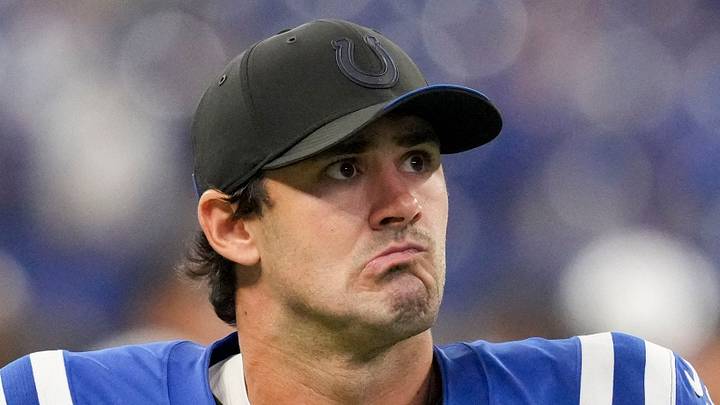 Indianapolis Colts quarterback Daniel Jones leaves the field