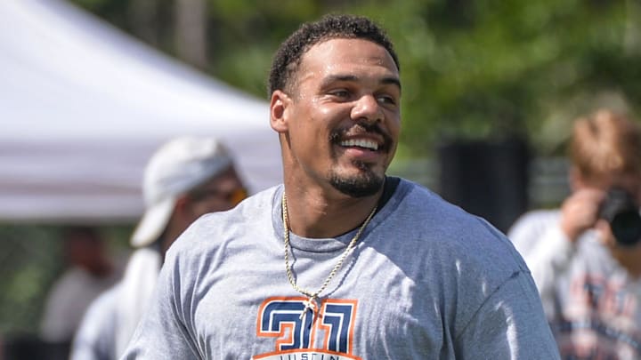 Former NFL Denver Broncos Safety Justin Simmons holds the Justin Simmons Free Florida Youth Football Camp on Saturday, July 13, 2024, at South Fork High School in Stuart. More than 200 children ages 6 through 17 from around the Treasure Coast participated in the action-filled camp, along with several NFL Football members and local coaches, ending with autograph and photo session.