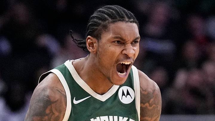 Milwaukee Bucks guard Kevin Porter Jr. (7) celebrates a made three point shot in the second half against the Detroit Pistons at Fiserv Forum on December 3, 2025.