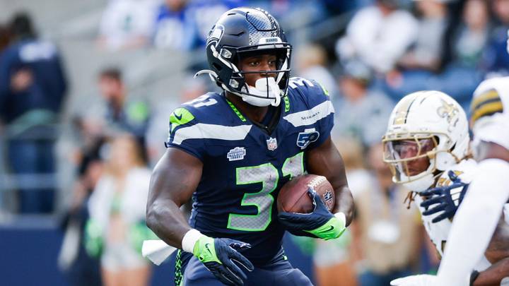 Sep 21, 2025; Seattle, Washington, USA; Seattle Seahawks running back Jacardia Wright (31) runs with the ball during the second half against New Orleans Saints at Lumen Field.