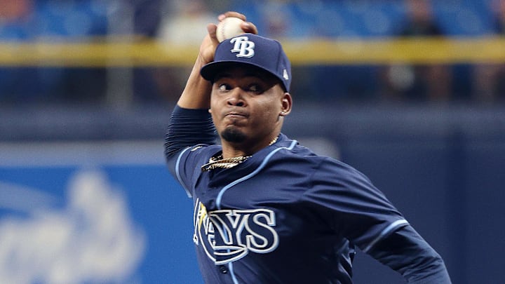 Tampa Bay pitcher Edwin Uceta (63) gave up a two-run homer on Tuesday night and took the loss in a 4-2 defeat at Detroit.