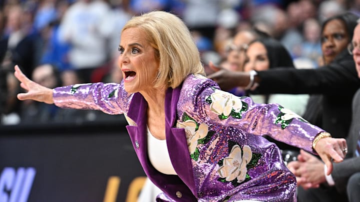 LSU coach Kim Mulkey reacts to a play during the NCAA tournament.