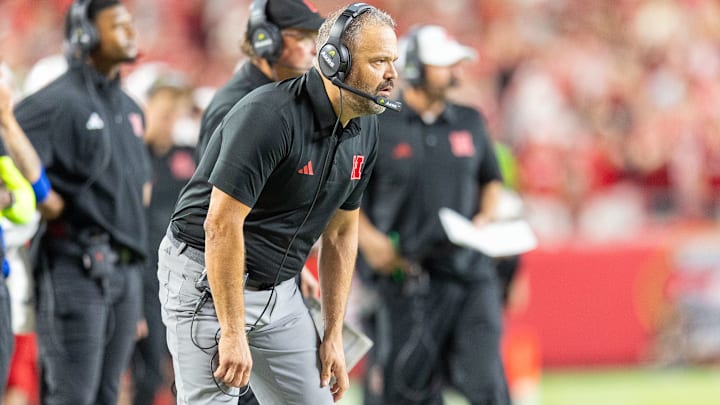 Head coach Matt Rhule looks on as Nebraska plays Cincinnati Thursday night in Arrowhead Stadium. Head coach Matt Rhule looks on as Nebraska plays Cincinnati Thursday night in Arrowhead Stadium.