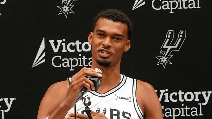 Sep 28, 2026; San Antonio, TX, USA;  San Antonio Spurs forward Victor Wembanyama (1) answers questions from the media during Media Day at Victory Capital Performance Center in San Antonio, Texas.  Mandatory Credit: Scott Wachter-Imagn Images