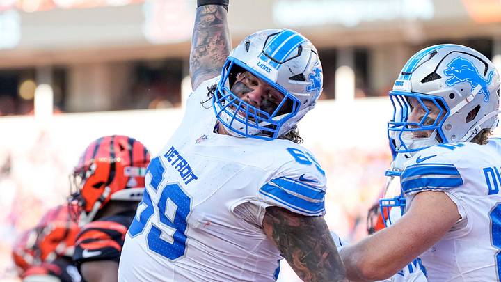 Detroit Lions guard Tate Ratledge (69). Detroit Lions guard Tate Ratledge (69).