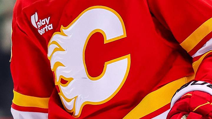 Apr 14, 2026; Calgary, Alberta, CAN; Calgary Flames defenseman Zach Whitecloud (28) against the Colorado Avalanche during the first period at Scotiabank Saddledome. Mandatory Credit: Sergei Belski-Imagn Images