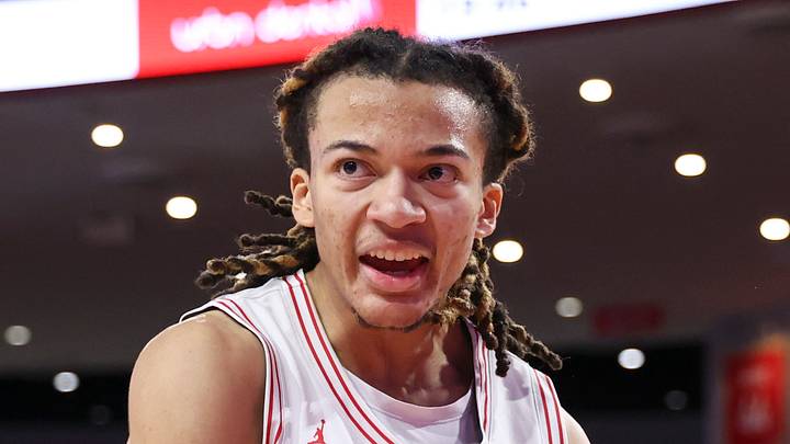 Houston Cougars guard Kingston Flemings (4) reacts after dunking the ball during the second half against the Middle Tennessee Blue Raiders at Fertitta Center, Dec 29, 2025.