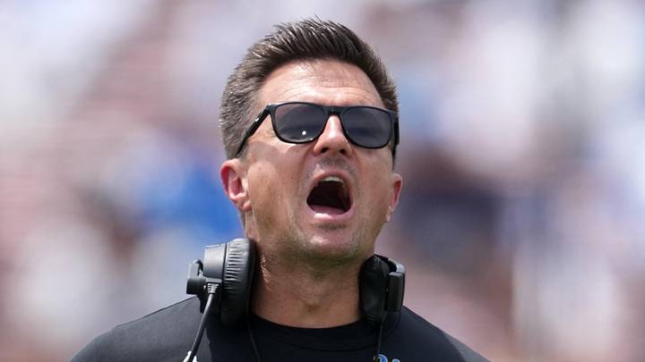 May 2, 2026; Pasadena, CA, USA; UCLA Bruins coach Bob Chesney reacts during the spring game at Rose Bowl. Mandatory Credit: Kirby Lee-Imagn Images May 2, 2026; Pasadena, CA, USA; UCLA Bruins coach Bob Chesney reacts during the spring game at Rose Bowl. Mandatory Credit: Kirby Lee-Imagn Images
