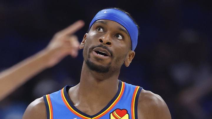 May 30, 2026; Oklahoma City, Oklahoma, USA; Oklahoma City Thunder guard Shai Gilgeous-Alexander (2) reacts in the second quarter against the San Antonio Spurs during game seven of the western conference finals for the 2026 NBA playoffs at Paycom Center. Mandatory Credit: Alonzo Adams-Imagn Images
