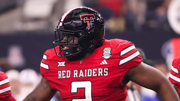 Texas Tech's Lee Hunter runs to the sideline after making a tackle against BYU during the Big 12 Conference championship football game, Saturday, Nov. 6, 2025, at AT&T Stadium in Arlington.