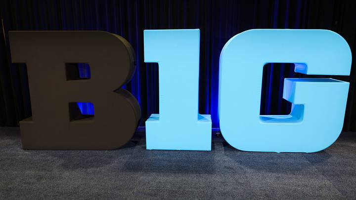 Oct 8, 2025; Rosemont, Illinois, USA; The Big Ten Conference logo is seen during Big Ten Basketball Media Days at the Donald E. Stephens Convention Center. Mandatory Credit: Talia Sprague-Imagn Images Oct 8, 2025; Rosemont, Illinois, USA; The Big Ten Conference logo is seen during Big Ten Basketball Media Days at the Donald E. Stephens Convention Center. Mandatory Credit: Talia Sprague-Imagn Images