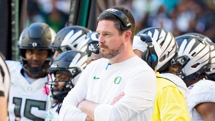 Oregon head coach Dan Lanning watches from the sideline as the Oregon Ducks take on the Texas Tech Red Raiders in the Orange Bowl on Jan. 1, 2026, at Hard Rock Stadium in Miami, Florida. Oregon head coach Dan Lanning watches from the sideline as the Oregon Ducks take on the Texas Tech Red Raiders in the Orange Bowl on Jan. 1, 2026, at Hard Rock Stadium in Miami, Florida.