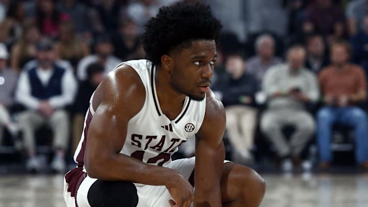 Mississippi State Bulldogs guard Josh Hubbard (12) looks on during the first half against the Texas Longhorns at Humphrey Coliseum. Mississippi State Bulldogs guard Josh Hubbard (12) looks on during the first half against the Texas Longhorns at Humphrey Coliseum.