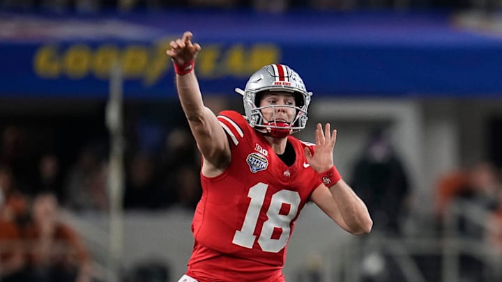 Will Howard passes during No. 6 Ohio State's 28–14 win over No. 4 Texas in the Cotton Bowl on Jan. 10, 2025.