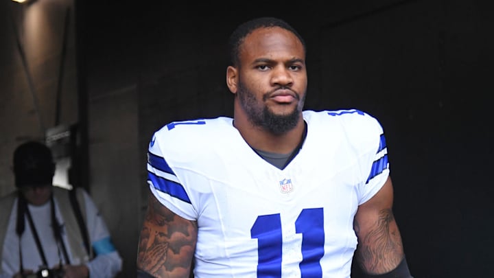 Dec 29, 2024; Philadelphia, Pennsylvania, USA; Dallas Cowboys linebacker Micah Parsons (11) against the Philadelphia Eagles at Lincoln Financial Field. Mandatory Credit: Eric Hartline-Imagn Images