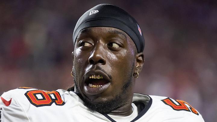 Dec 25, 2022; Glendale, Arizona, USA; Tampa Bay Buccaneers defensive tackle Rakeem Nunez-Roches (56) against the Arizona Cardinals at State Farm Stadium. Mandatory Credit: Mark J. Rebilas-Imagn Images
