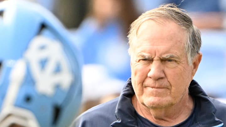 Oct 25, 2025; Chapel Hill, North Carolina, USA; North Carolina Tar Heels head coach Bill Belichick with the team before the game at Kenan Stadium. Mandatory Credit: Bob Donnan-Imagn Images Oct 25, 2025; Chapel Hill, North Carolina, USA; North Carolina Tar Heels head coach Bill Belichick with the team before the game at Kenan Stadium. Mandatory Credit: Bob Donnan-Imagn Images