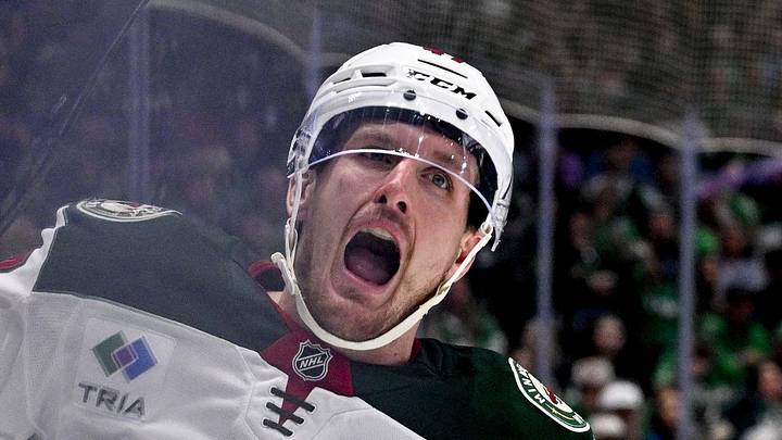 Minnesota Wild center Michael McCarron celebrates scoring a huge goal in Game 5 vs. Stars. (Mandatory Credit: Jerome Miron-Imagn Images)