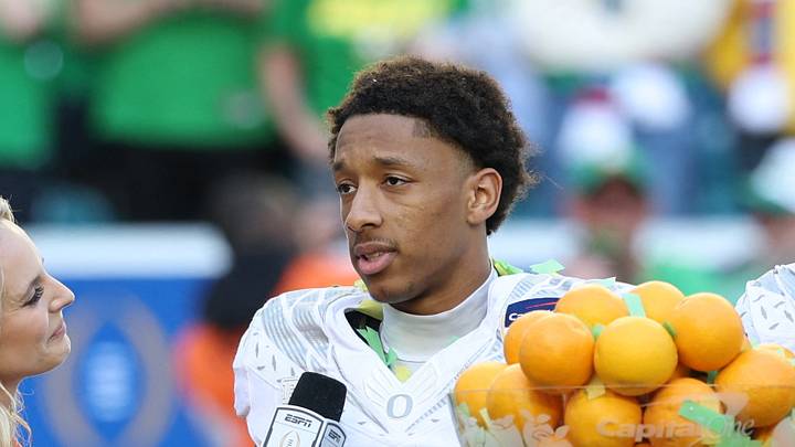 Jan 1, 2026; Miami Gardens, FL, USA; Oregon Ducks defensive back Brandon Finney (4) is interviewed by. ESPN’s Katie George following the 2025 Orange Bowl and quarterfinal game of the College Football Playoff against the Texas Tech Red Raiders at Hard Rock Stadium. Jan 1, 2026; Miami Gardens, FL, USA; Oregon Ducks defensive back Brandon Finney (4) is interviewed by. ESPN’s Katie George following the 2025 Orange Bowl and quarterfinal game of the College Football Playoff against the Texas Tech Red Raiders at Hard Rock Stadium.