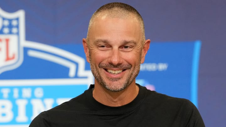 Feb 24, 2026; Indianapolis, IN, USA; Las Vegas Raiders general manager John Spytek speaks at the NFL Scouting Combine at the Indiana Convention Center. Mandatory Credit: Kirby Lee-Imagn Images Feb 24, 2026; Indianapolis, IN, USA; Las Vegas Raiders general manager John Spytek speaks at the NFL Scouting Combine at the Indiana Convention Center. Mandatory Credit: Kirby Lee-Imagn Images