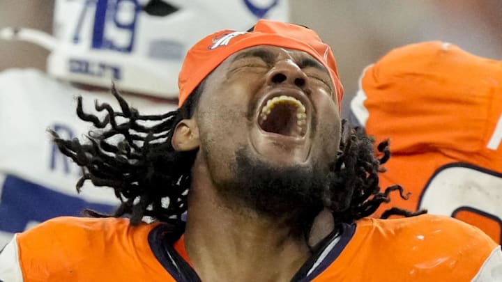 Denver Broncos outside linebacker Nik Bonitto reacts after a missed field goal agaisnt the Indianapolis Colts. Denver Broncos outside linebacker Nik Bonitto reacts after a missed field goal agaisnt the Indianapolis Colts.