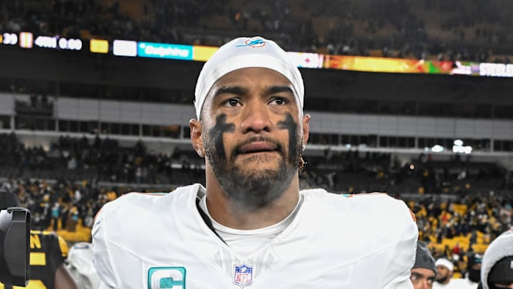 Miami Dolphins quarterback Tua Tagovailoa leaves the field