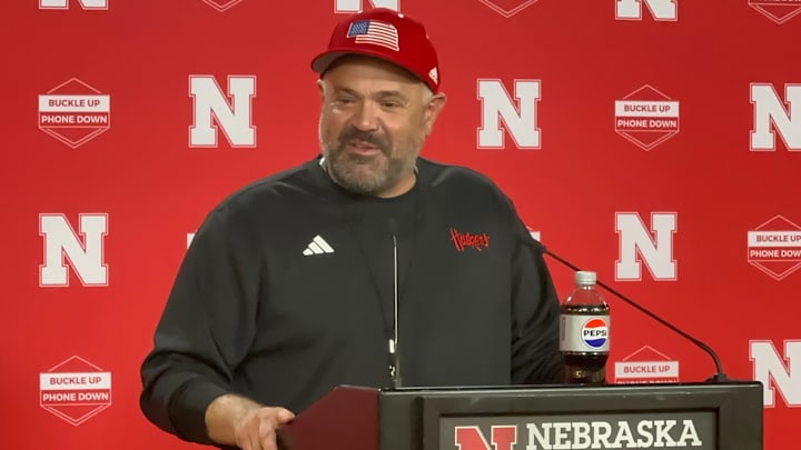 Nebraska football coach Matt Rhule meets with the media after practice Saturday.